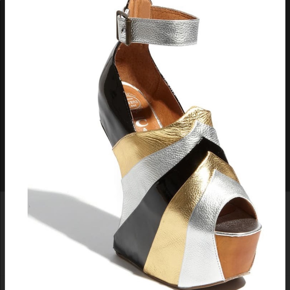 Jeffrey Campbell Rockstar Heeless Black Silver Gold Size 6.5